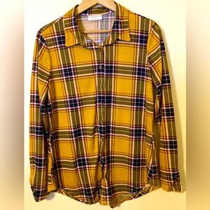 Womens XL Yellow Plaid Bobbie Brooks Super Soft Long Sleeve Button Up Shirt Top